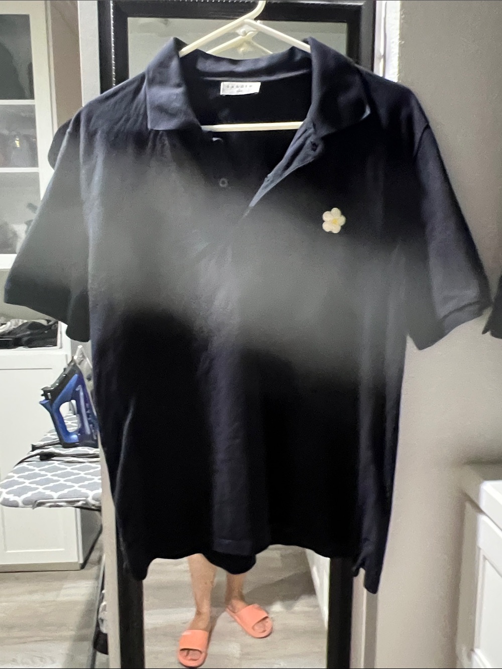 Sandro dark blue/black Polo with Small elegant Floral Patch, size XL